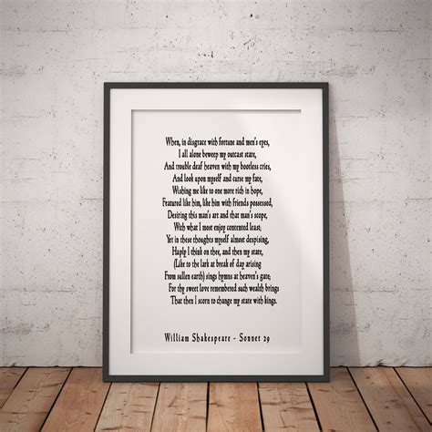 Sonnet 29 Shakespeare Wall Art Love Poetry Art for Bedroom | Etsy UK