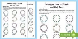Analogue Time Half Past Worksheet / Worksheet