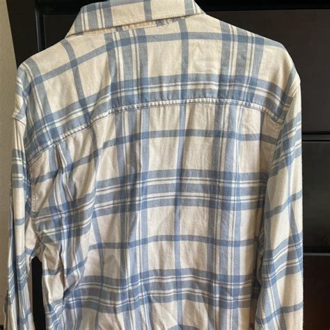 XL men’s Ivory & Light Blue flannel shirt. Great for... - Depop