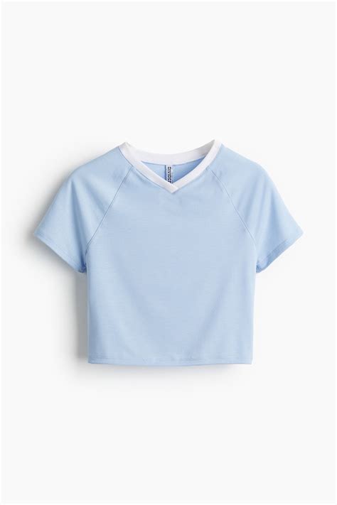 Cropped V-neck T-shirt - Light blue - Ladies | H&M IN