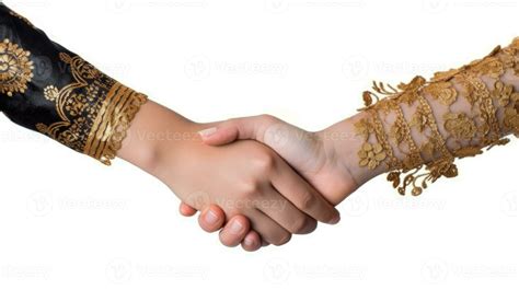 Closeup View of Two Cultural Girls Shaking Hands and Wear Floral Ethnic Dress. Illustration ...