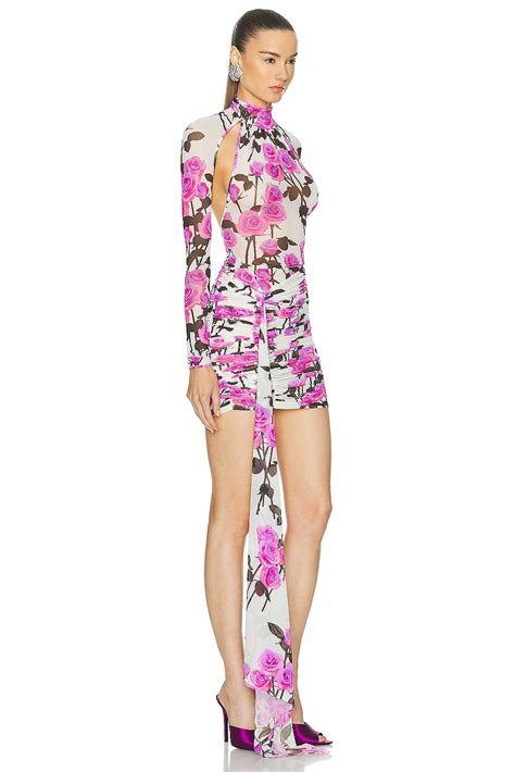 David Koma Wrap Layer Printed Mini Dress in White & Pink | FWRD