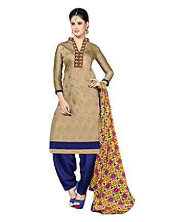 Buy Manthan Beige Embroidered Un-stitched Straight Suit MNTKTKT1512 at ...