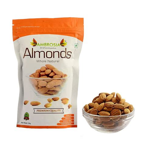 Ambrosia California Whole Almonds 250g | 100% Natural | New Crop (Pack ...