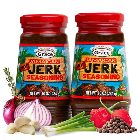 Amazon.com : Grace Jamaican Hot Jerk Seasoning (Two 10 Oz Jars) - Hot ...