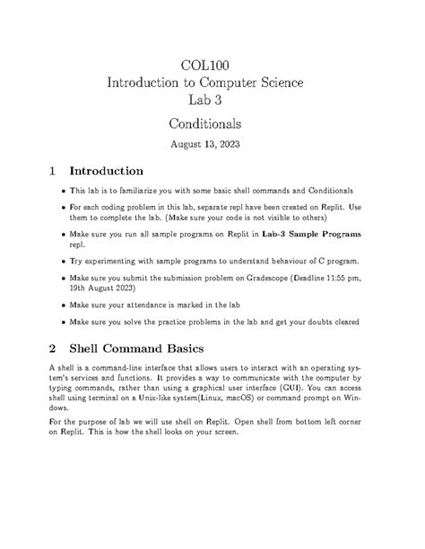 COL100 Lab 3 - COL Introduction to Computer Science Lab 3 Conditionals ...