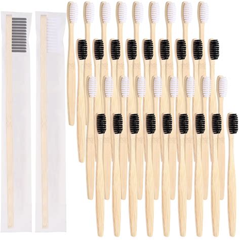 Vesici 200 Pieces Individually Packaged Bamboo Toothbrushes Bulk Soft ...