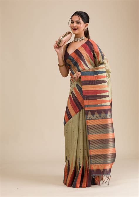 Buy Pista Green Printed Soft Silk Saree - Koskii