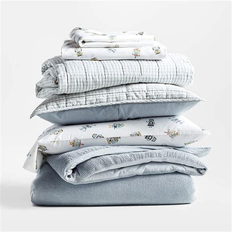 Blue Windowpane Plaid Cotton Kids Bedding Bundle Set | Crate & Kids