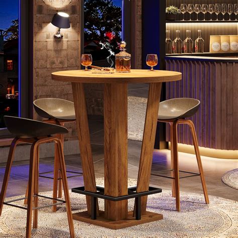 Round Bar Table, Farmhouse High Top Pub Table - Overstock - 43809263