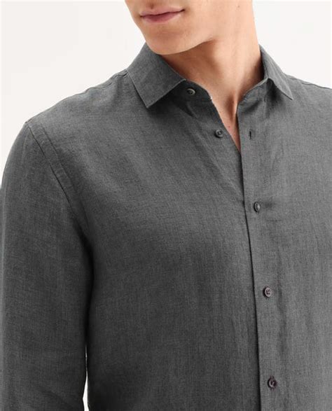 Rare Rabbit Men's Borium-25 Grey 100% Linen Fabric Spread Collar Regul