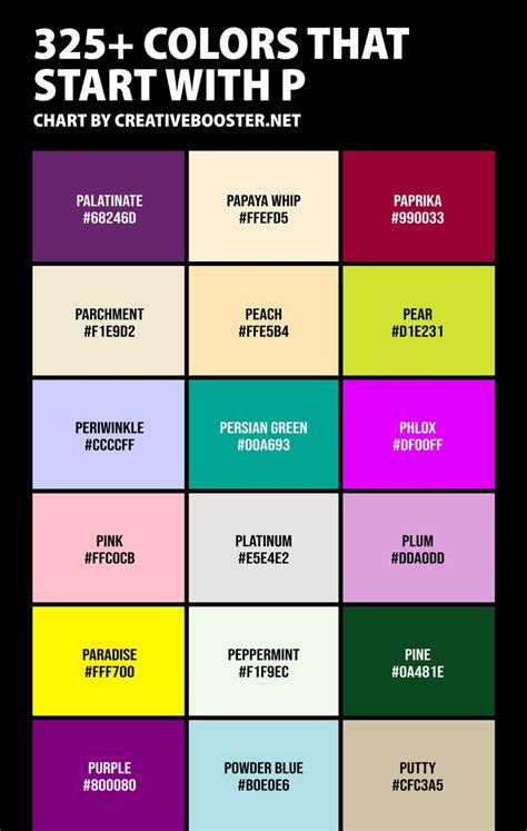 325+ Color Names and Codes Starting with P