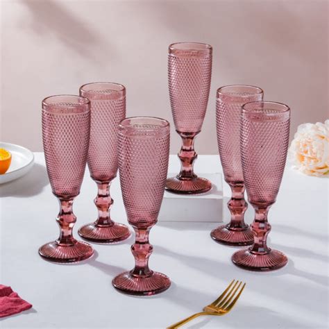 Rose Mimosa Glass Mauve Set Of 6 150 ml Online - Premium Champagne ...