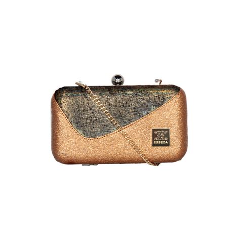 Buy Esbeda Tan Color Solid Pattern Glitter Box Clutch For Women Online