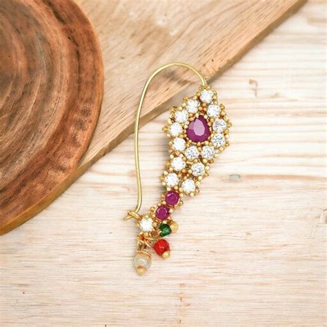Gold-Plated American Diamond AD Stone Floral Design Banu Nath ...