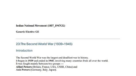 Indian National Movement & WWII Impact: GE 23 Study Notes - Studocu