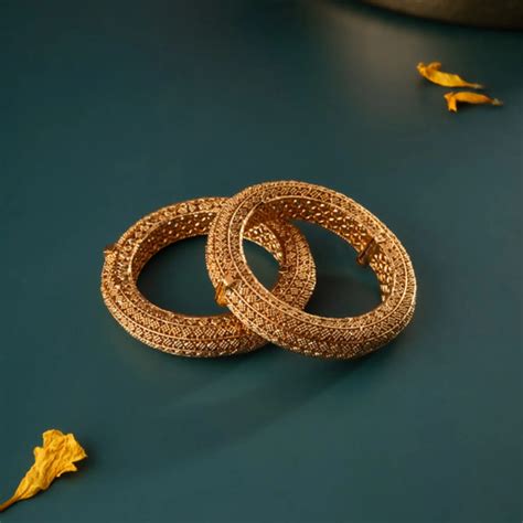 Antique Gold Textured Kada Bangles – Size 2.2 (Pair) – Cbigsapparels