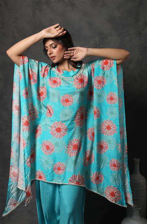 MASAKALI- Sky Blue Two Piece Kaftan Set - Ishnya