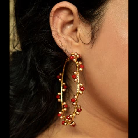 Red Arch Hoops Earrings