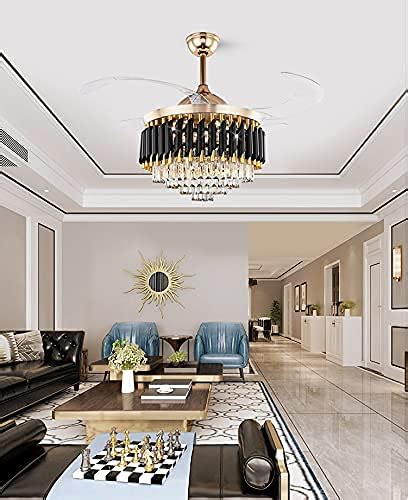 Buy BASLASH Luxury Ceiling Fan Crystal Chandelier Hiding Quiet Gold ...