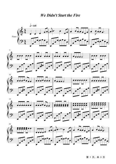 We Didnt Start the Fire钢琴谱_Billy Joel_C调_流行钢琴谱五线谱独奏谱_钢琴谱|钢琴五线谱|钢琴简谱|钢琴 ...