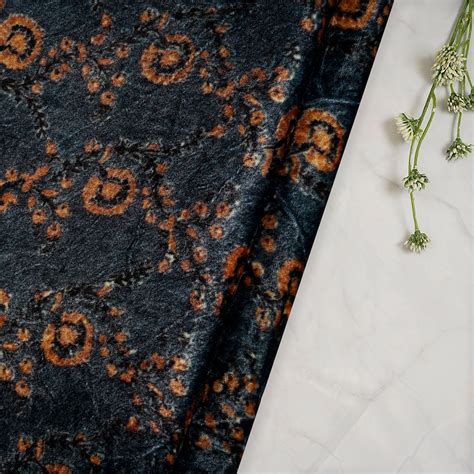 Buy (Pre-Cut 1.00 Mtr)Blue-Yellow Floral Pattern Digital Printed Silk ...