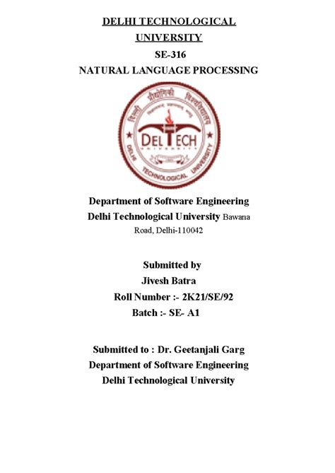 NLP Lab File - it is the lab file - DELHI TECHNOLOGICAL UNIVERSITY SE ...
