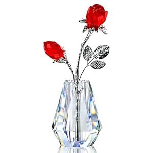 H&D HYALINE & DORA Crystal Red Rose Figurine Collectible Glass Double ...
