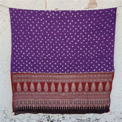 ANAMEVA - Bandhani Ajrak Pure Cotton Dupatta Purple – Sanskruti