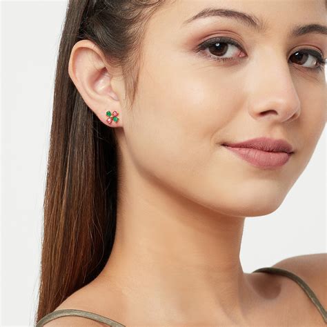 Pink and Green CZ Embellished Earrings – VOYLLA