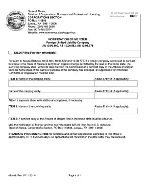 Fillable Online commerce alaska 08-499 Notification of Merger FORM Fax ...