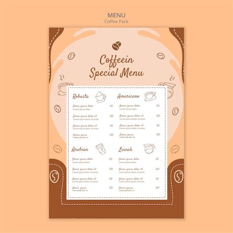 Coffeein special coffee pack menu template | Free PSD