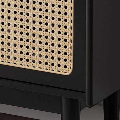 Modern Cane and Wood Shoe Rack Cabinet – Black Storage Organizer with ...