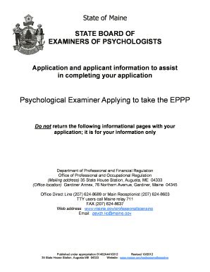 Fillable Online maine eppp for psychological examiners form Fax Email ...