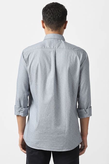 Light Grey Printed Casual Full Sleeves Shirt Collar Men Slim Fit Casual ...