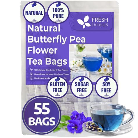 Amazon.com : FRESHDRINKUS Premium 55 Butterfly Pea Flowers Tea Bags,100 ...