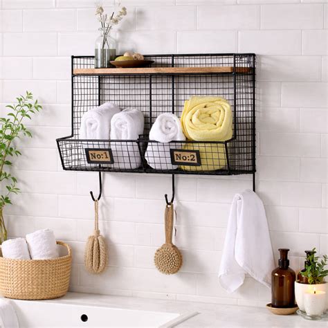 Modern Industrial Black Bath Wall Shelf - bathroom shelves - Fabuliv