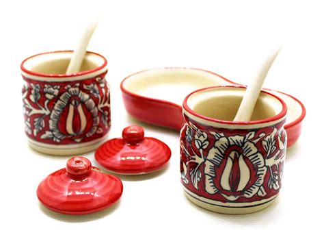 Buy Your Style Hand Printed Ceramic Pickle Jar- Set of 2 with Tray and ...