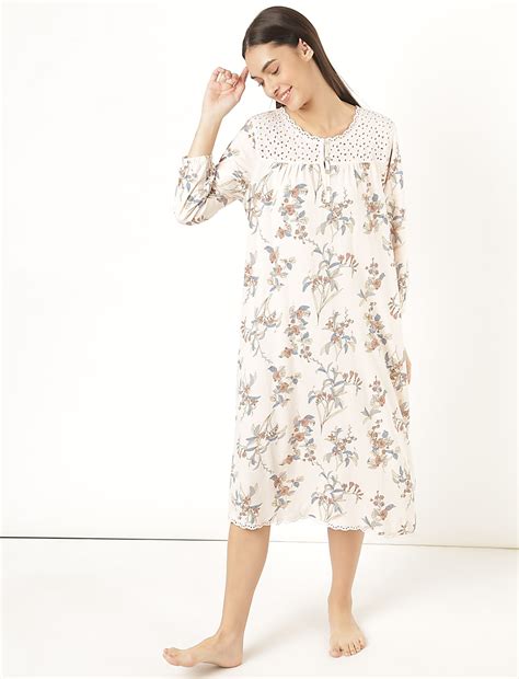 Buy Pure Cotton Floral Round Neck Nightdress at Marks & Spencer