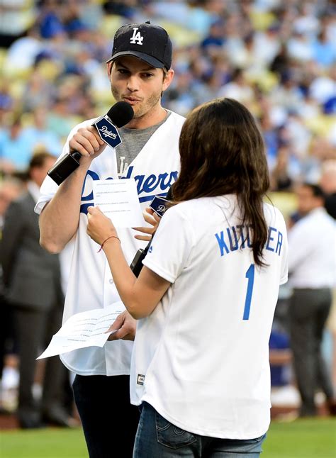 Mila Kunis & Ashton Kutcher - Annouce the LA Dodgers vs Chicago Cubs ...