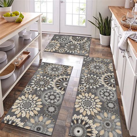Amazon.com: Pauwer Boho Kitchen Rugs Sets of 3 Non Slip Rubber Mats for ...