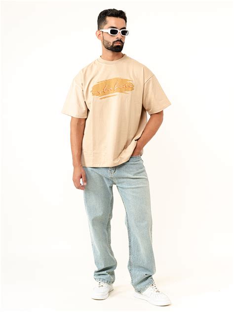 Beige Cat Puff Print Oversized T-shirt