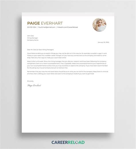 Google Docs Cover Letter with Photo - Instant Access