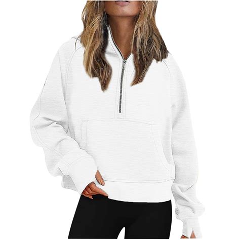 Viadha Womens Fall Sweaters Half Zip Sweatshirts Cropped Thumb Sleeve ...