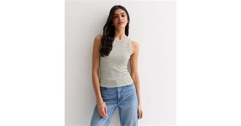 Green Stripe Ribbed Knit Racer Vest | New Look