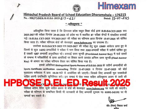 HPBOSE D.EL.ED Result 2025 - Himexam.com