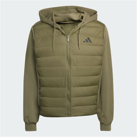 adidas Essentials CLIMAWARM Hybrid Down Hooded Jacket - Green | adidas ...