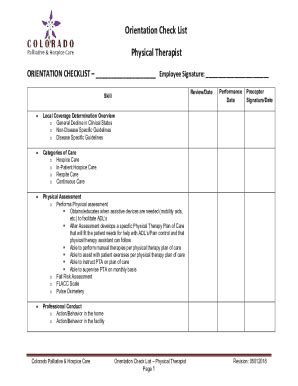 Fillable Online Orientation Check List - Physical Therapist Fax Email ...