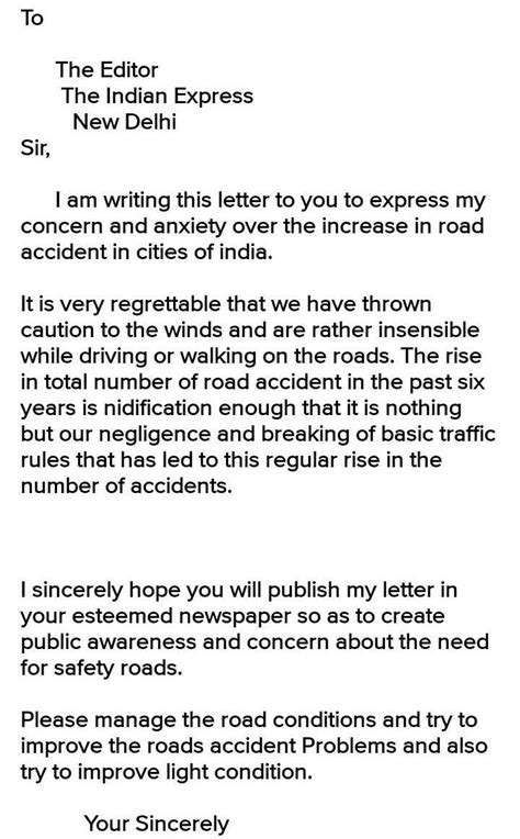 write a letter to editor's on the topic on street light problem ...