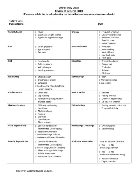 Image result for Review of Systems Example